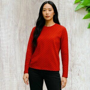 VINTAGE TOMMY HILFIGER -- Red Blouse/Shirt, Black Horiz. Stripes, Long Sleeved